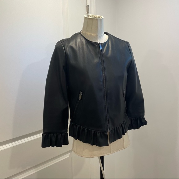 ZARA Black Faux Leather Ruffled Cropped Jacket Medium-Like new! - Picture 3 of 6